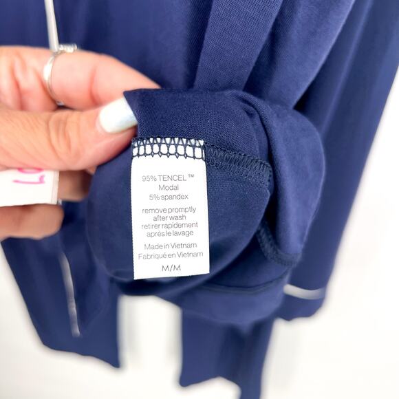 EBERJEY Women's Gisele Long PJ Set Medium Navy Blue Ivory TENCEL Modal NWOT - Picture 12 of 14